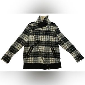 Free People Jacket Women’s Size S Black & White Full Zip Wool Heavy Duty Coat